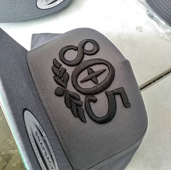 805 raised embroidery grey hat angleview