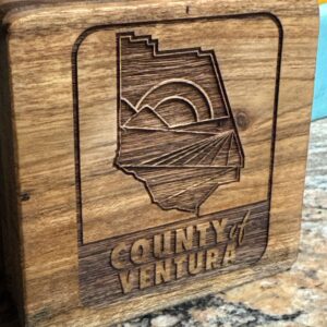 County of Ventura logo engraved wooden coaster